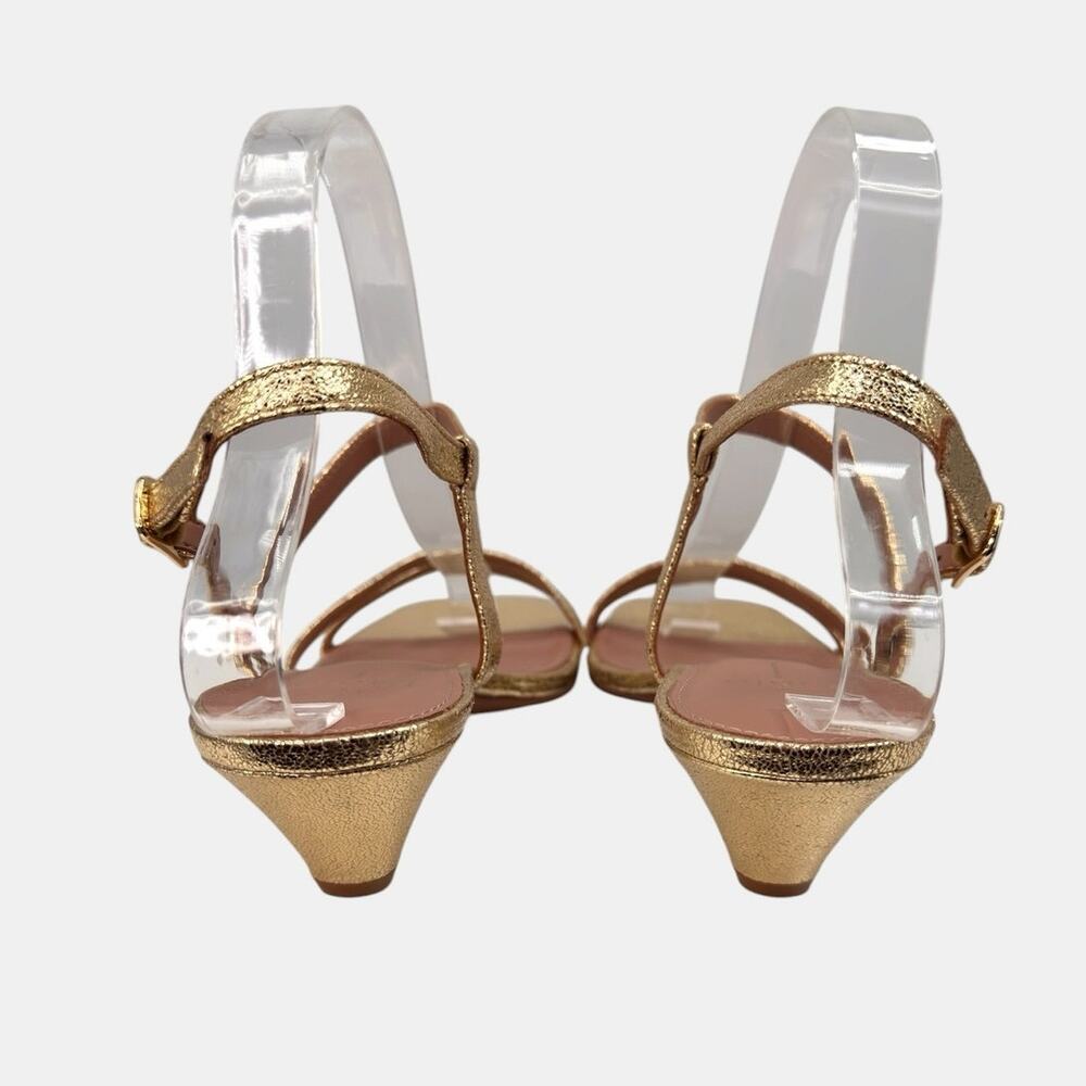 Linea Paolo Cannes-L Strappy Kitten Heel Sandal Gold Crinkle Metallic Leather 7M - Picture 12 of 15